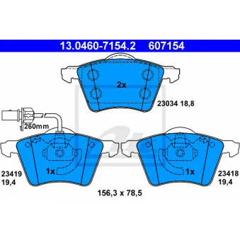 Jeu de 4 plaquettes de frein avant ATE OEM 1M212K021AA