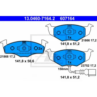 Jeu de 4 plaquettes de frein avant ATE 13.0460-7164.2 pour DAF 55 1.9 SDI - 64cv