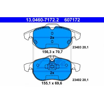 Jeu de 4 plaquettes de frein avant ATE 13.0460-7172.2 pour OPEL VECTRA 2.2 Direct - 155cv