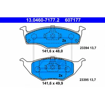 Jeu de 4 plaquettes de frein avant ATE OEM 6E0698151