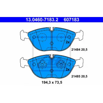 Jeu de 4 plaquettes de frein avant ATE 13.0460-7183.2 pour VOLKSWAGEN PASSAT 1.9 TDI - 130cv