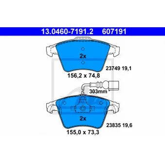 Jeu de 4 plaquettes de frein avant ATE OEM 7L6698151B