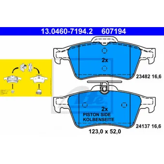 Jeu de 4 plaquettes de frein arrière ATE 13.0460-7194.2 pour RENAULT LAGUNA 2.0 DCI - 150cv