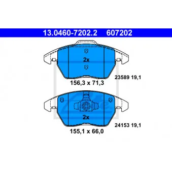 Jeu de 4 plaquettes de frein avant ATE 13.0460-7202.2 pour PEUGEOT 307 2.0 HDI 135 FAP - 136cv