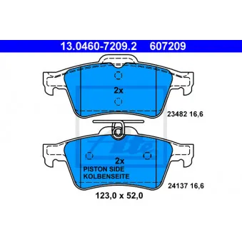 Jeu de 4 plaquettes de frein arrière ATE 13.0460-7209.2 pour IVECO EUROTRAKKER 1.6 TDCi - 115cv