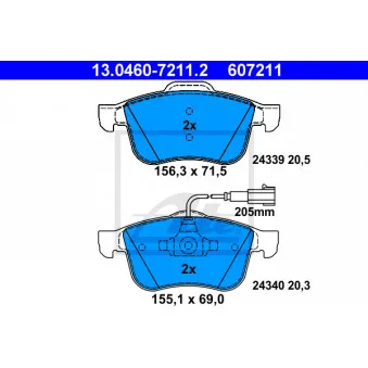 Jeu de 4 plaquettes de frein avant ATE OEM 77363599