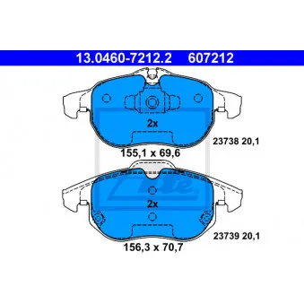 Jeu de 4 plaquettes de frein avant ATE 13.0460-7212.2 pour OPEL VECTRA 3.2 V6 - 211cv