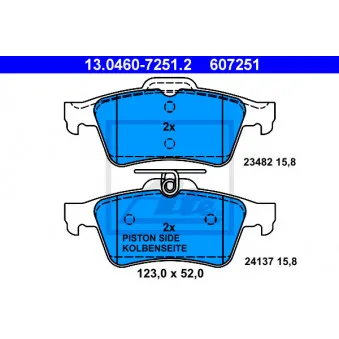 Jeu de 4 plaquettes de frein arrière ATE 13.0460-7251.2 pour RENAULT LAGUNA 1.6 16V - 107cv