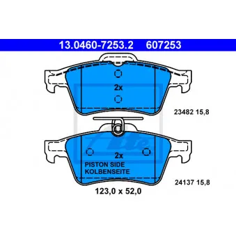 Jeu de 4 plaquettes de frein arrière ATE 13.0460-7253.2 pour IVECO EUROTRAKKER 1.6 TDCi - 115cv