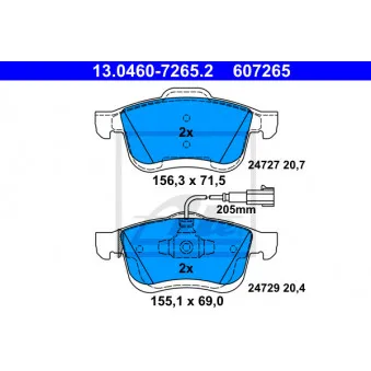 Jeu de 4 plaquettes de frein avant ATE OEM 1605293