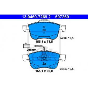 Jeu de 4 plaquettes de frein avant ATE OEM 77367959