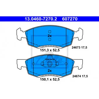 Jeu de 4 plaquettes de frein avant ATE OEM 6001549803
