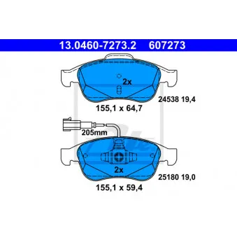 Jeu de 4 plaquettes de frein avant ATE OEM 77365355
