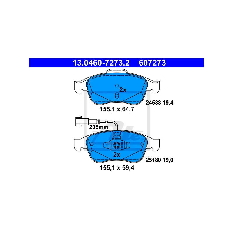 Jeu de 4 plaquettes de frein avant ATE 13.0460-7273.2 - Visuel 1