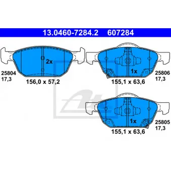 Jeu de 4 plaquettes de frein avant ATE OEM 45022TV0E02