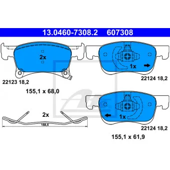 Jeu de 4 plaquettes de frein avant ATE 13.0460-7308.2 pour OPEL CORSA 1.4 Turbo - 101cv