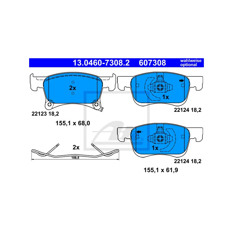 Jeu de 4 plaquettes de frein avant ATE 13.0460-7308.2 - Visuel 2