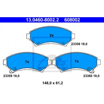 ATE 13.0460-8002.2 - Jeu de 4 plaquettes de frein avant