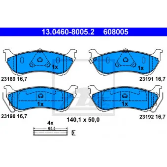 Jeu de 4 plaquettes de frein arrière ATE OEM A1634200120