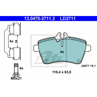 Jeu de 4 plaquettes de frein avant ATE 13.0470-2711.2 pour MERCEDES-BENZ CLASSE A A 180 CDI - 109cv