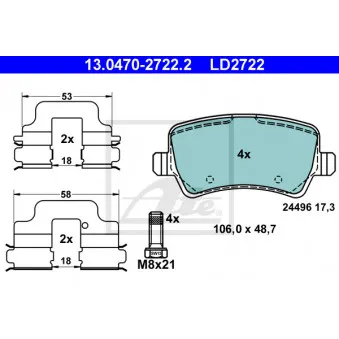 Jeu de 4 plaquettes de frein arrière ATE OEM LR043714