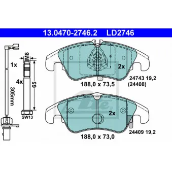 Jeu de 4 plaquettes de frein avant ATE 13.0470-2746.2 pour AUDI A4 3.0 TDI quattro - 245cv