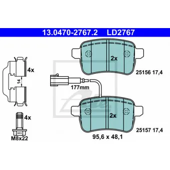 Jeu de 4 plaquettes de frein arrière ATE OEM 77365357