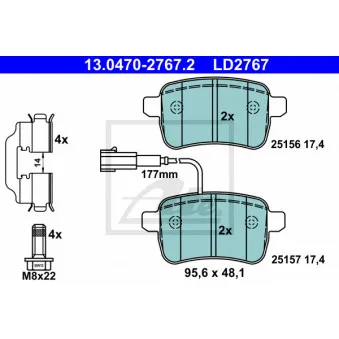 ATE 13.0470-2767.2 - Jeu de 4 plaquettes de frein arrière