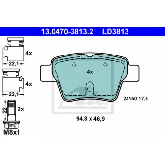 Jeu de 4 plaquettes de frein arrière ATE 13.0470-3813.2 pour DAF 75 CF 1.6 VTI 120 - 120cv