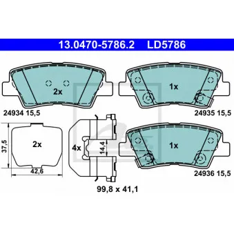 Jeu de 4 plaquettes de frein arrière ATE OEM 58302D3A00