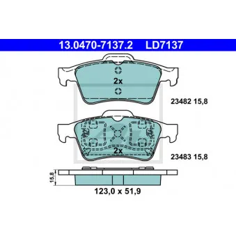 Jeu de 4 plaquettes de frein arrière ATE 13.0470-7137.2 pour RENAULT LAGUNA 1.6 16V - 107cv