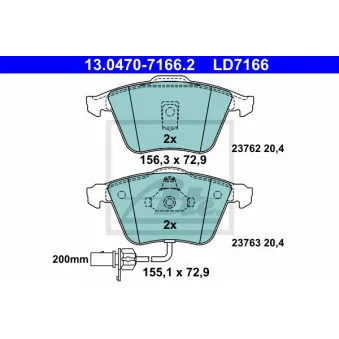 Jeu de 4 plaquettes de frein avant ATE 13.0470-7166.2 pour AUDI A4 2.0 TDI 16V - 140cv