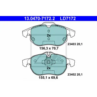 Jeu de 4 plaquettes de frein avant ATE 13.0470-7172.2 pour OPEL VECTRA 2.2 Direct - 155cv