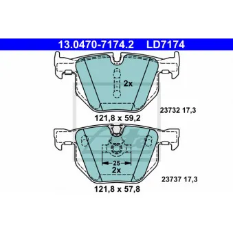 Jeu de 4 plaquettes de frein arrière ATE OEM 34216763043