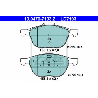 Jeu de 4 plaquettes de frein avant ATE 13.0470-7193.2 pour FORD C-MAX 2.0 TDCi - 140cv