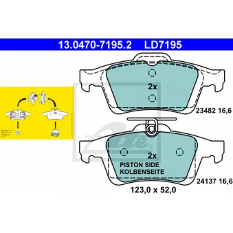 Jeu de 4 plaquettes de frein arrière ATE 13.0470-7195.2 pour RENAULT LAGUNA 2.0 DCI - 150cv
