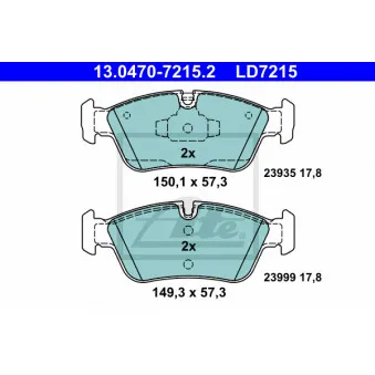Jeu de 4 plaquettes de frein avant ATE OEM 34116769951