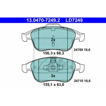 Jeu de 4 plaquettes de frein avant ATE 13.0470-7249.2 pour RENAULT LAGUNA 2.0 GT - 204cv