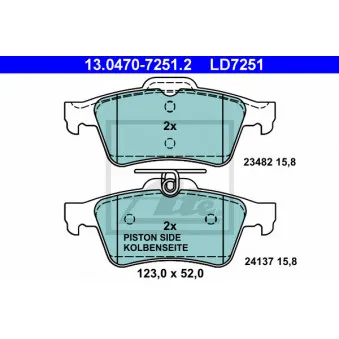 Jeu de 4 plaquettes de frein arrière ATE 13.0470-7251.2 pour RENAULT LAGUNA 2.0 DCI - 150cv