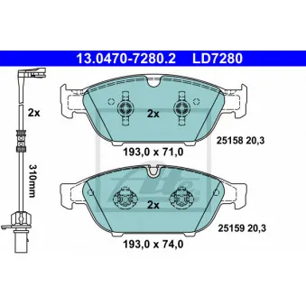 Jeu de 4 plaquettes de frein avant ATE 13.0470-7280.2 pour AUDI A6 2.0 TFSI quattro - 252cv