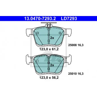 Jeu de 4 plaquettes de frein arrière ATE 13.0470-7293.2 pour VOLKSWAGEN GOLF 2.0 GTI Clubsport S - 310cv