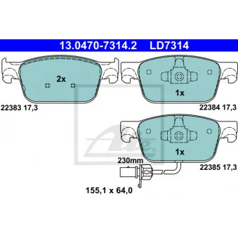 Jeu de 4 plaquettes de frein avant ATE 13.0470-7314.2 pour AUDI A4 45 TFSI Mild Hybrid quattro - 265cv