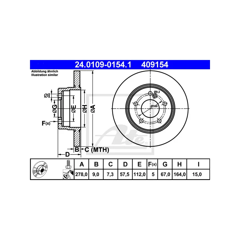 Jeu de 2 disques de frein arrière ATE 24.0109-0154.1 - Visuel 1
