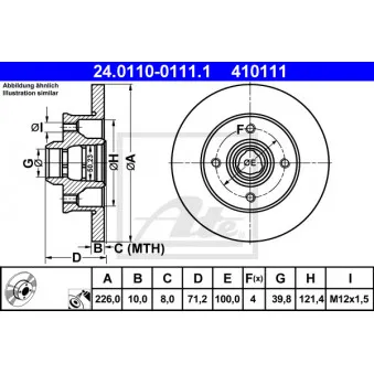 Jeu de 2 disques de frein arrière ATE 24.0110-0111.1 pour VOLKSWAGEN PASSAT 1.8 - 90cv