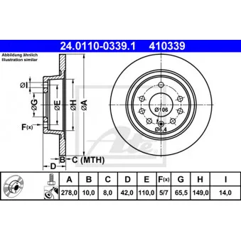 Jeu de 2 disques de frein arrière ATE 24.0110-0339.1 pour DAF CF 85 2.2 DGi VAN - 150cv