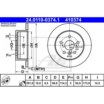 Jeu de 2 disques de frein arrière ATE OEM 4243106120