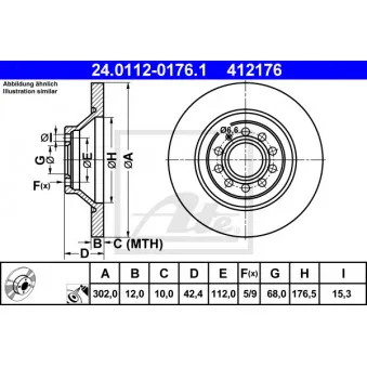 ATE 24.0112-0176.1 - Jeu de 2 disques de frein arrière