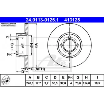 Jeu de 2 disques de frein avant ATE 24.0113-0125.1 pour OPEL ASTRA 1.7 TD - 82cv