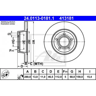 Jeu de 2 disques de frein avant ATE 24.0113-0181.1 pour AUDI A4 1.6 - 100cv