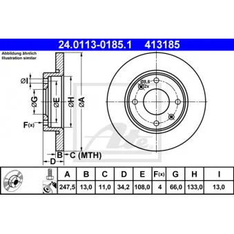 Jeu de 2 disques de frein avant ATE 24.0113-0185.1 pour CITROEN XSARA 1.4 LPG - 75cv